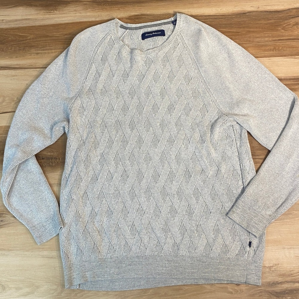 Tommy Bahama Men's XL‎ Gray Knit Sweater Diamond Pattern Crew Neck Cotton